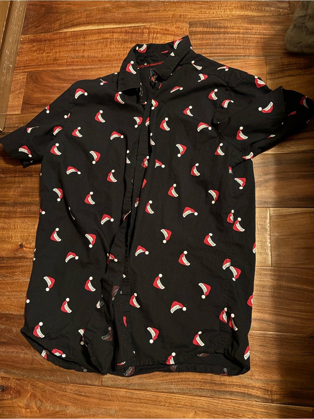 Rugby University Believe Santa Hat Christmas Button Up Shirt Men’s M (0391)
